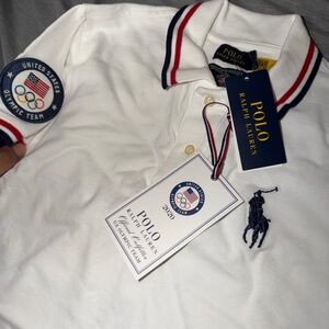 RALPH LAUREN 2020 USA OLYMPICS WHITE/NAVY/RED POLO IN SMALL